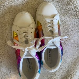 Steve Madden Rainbow sneakers, Kurt Geiger dupes